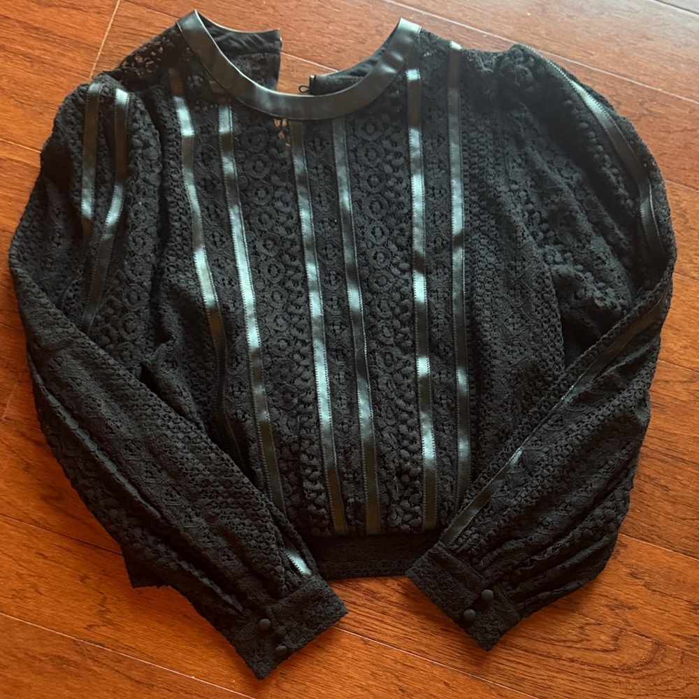 Express Black Lace Panel Crewneck Sweater